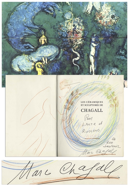Beautiful, Original Artwork Signed by Marc Chagall in His Book, Les Ceramiques et Sculptures de Chagall